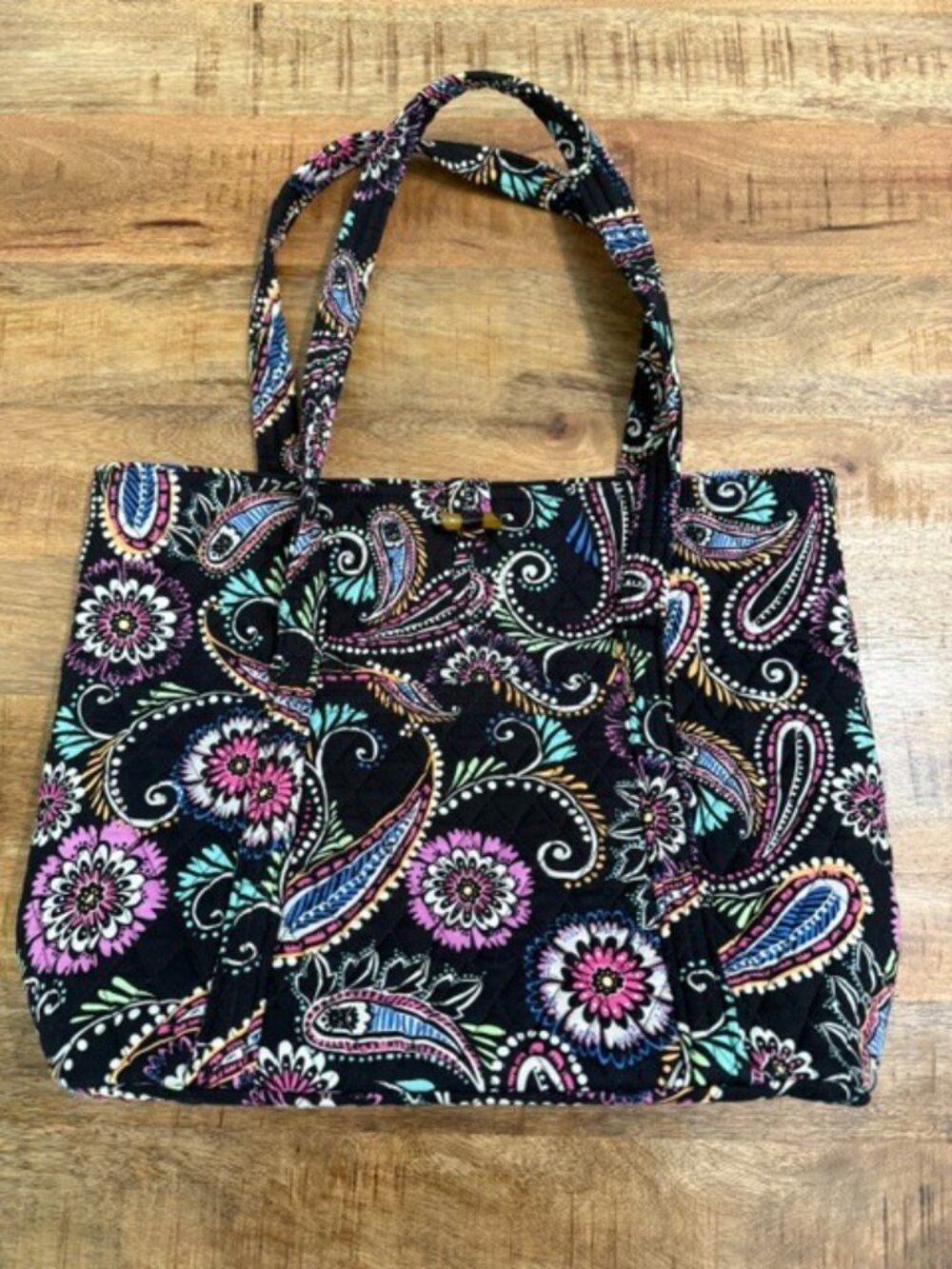 Vera Bradley Bandana Swirl Glenna Tote Shoulder Bag Paisley Quilted Cotton Black - Picture 3 of 14